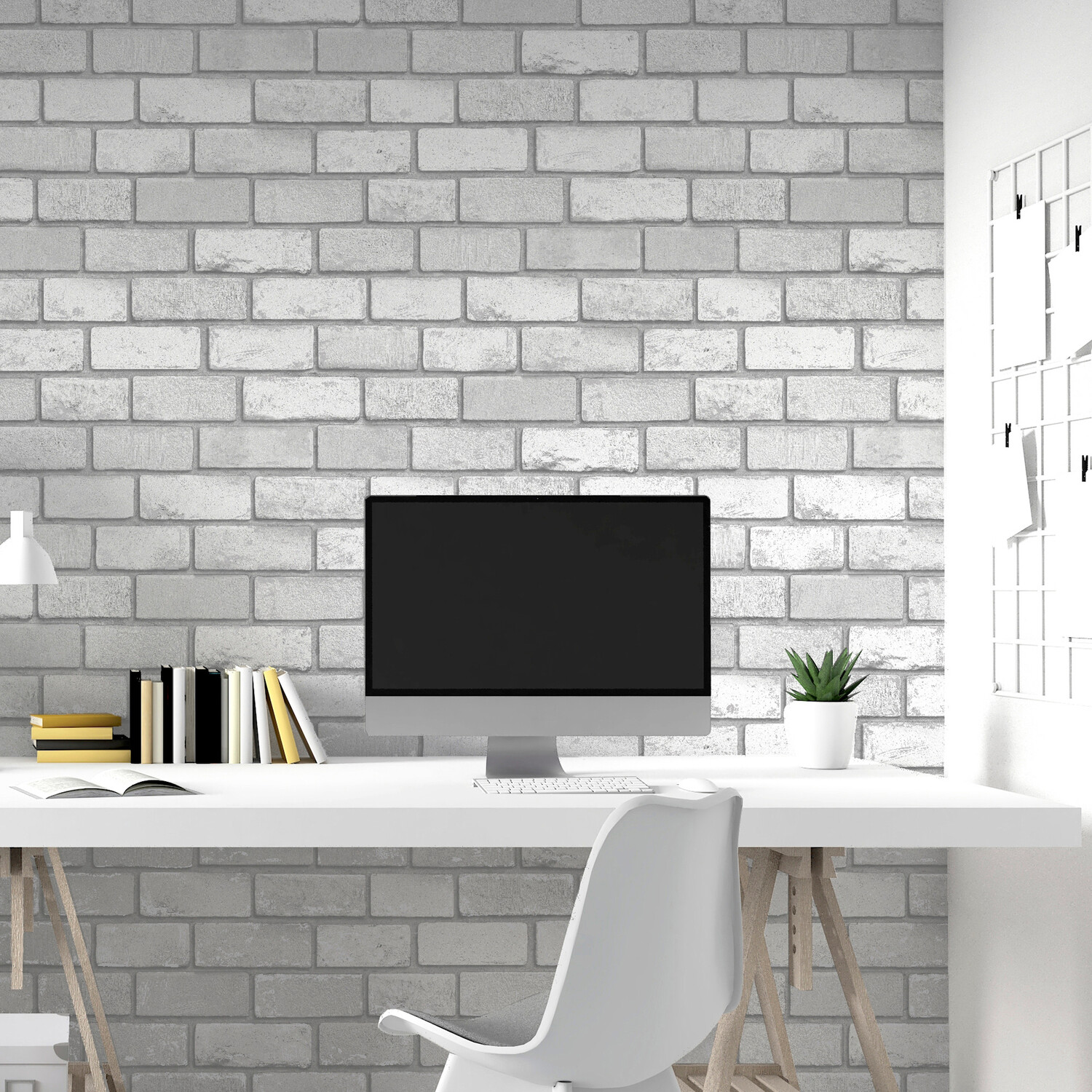 Metallic Brick Wallpaper - White Silver Image 7