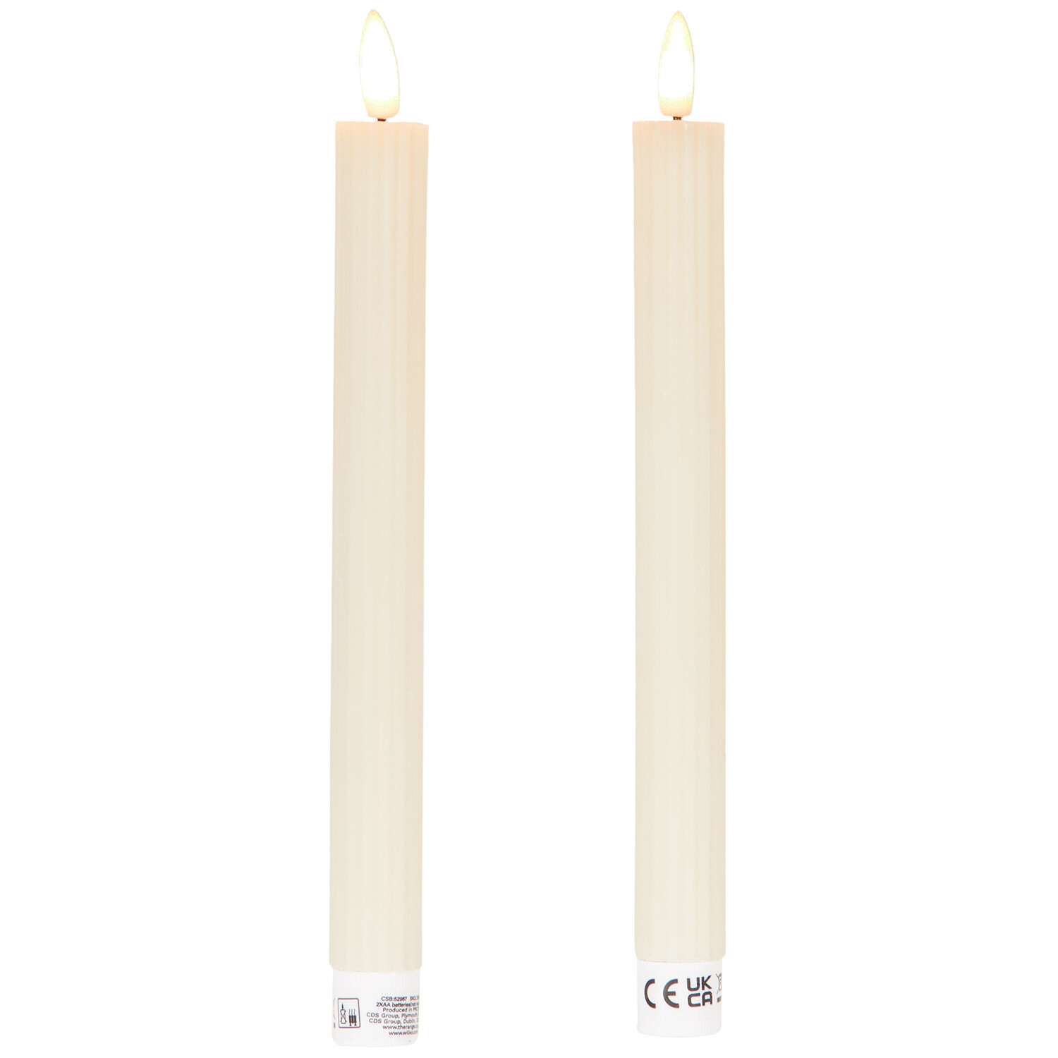Set of 2 Ribbed Taper LED Candles - Beige or Green Image 6