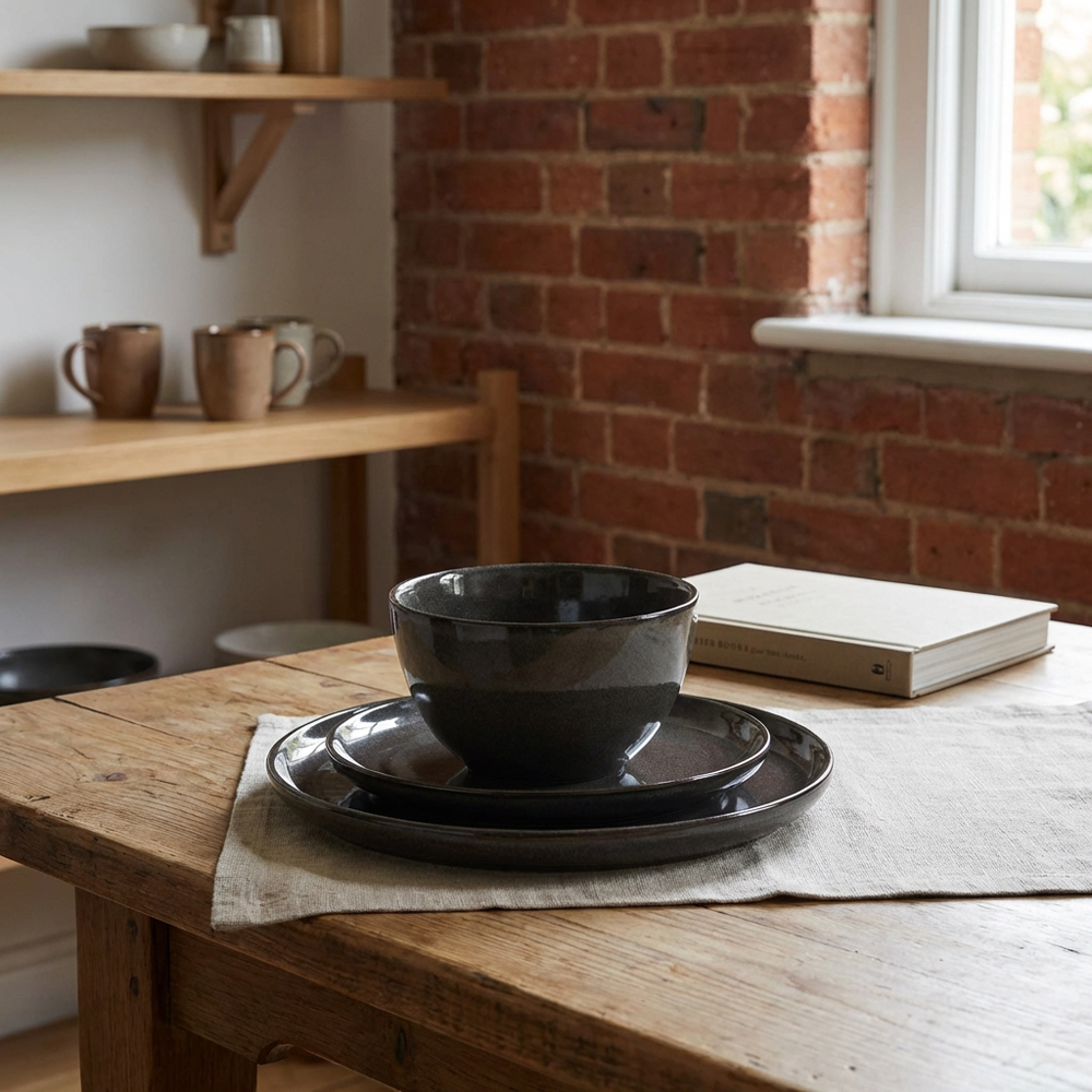 12 Piece Reactive Glaze Dinner Set - Dark Grey Image 4