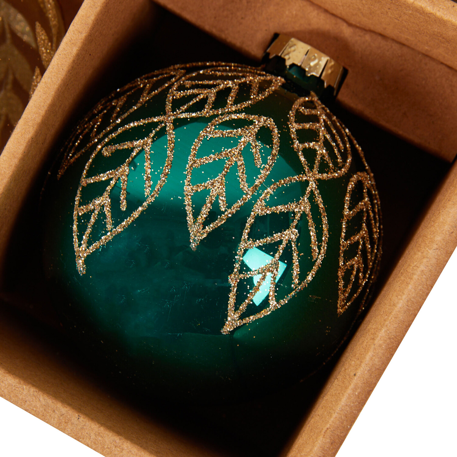 Set of 12 Glass Baubles Emerald and Gold - Emerald and Gold Image 4