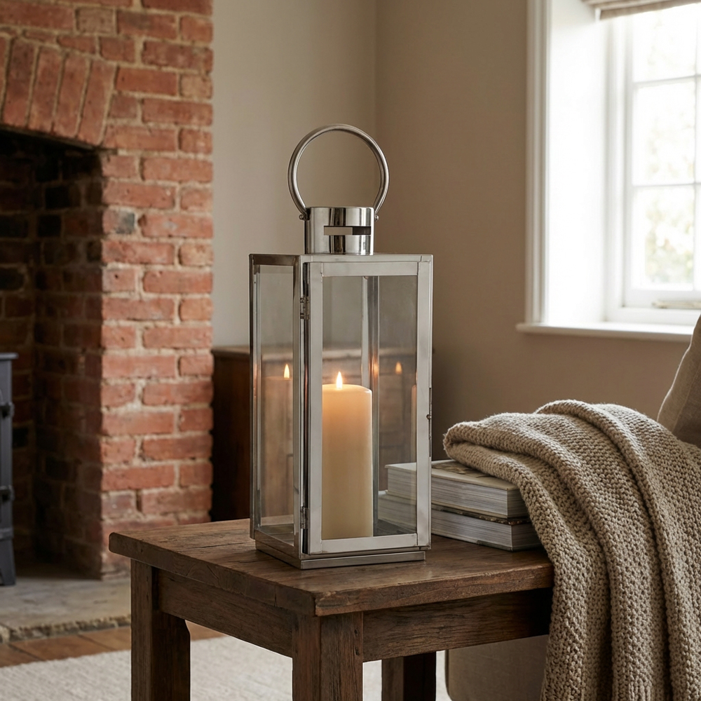 Silver Stainless Steel and Glass Lantern Image 4