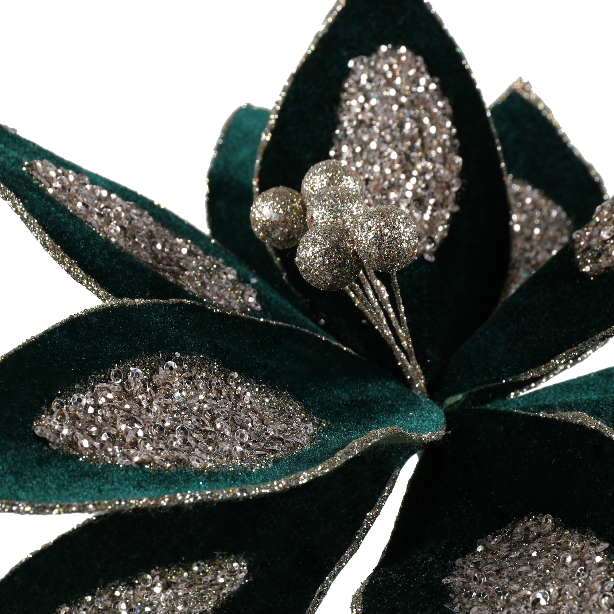 Emerald Glitter Flower Clip - Green Image 2