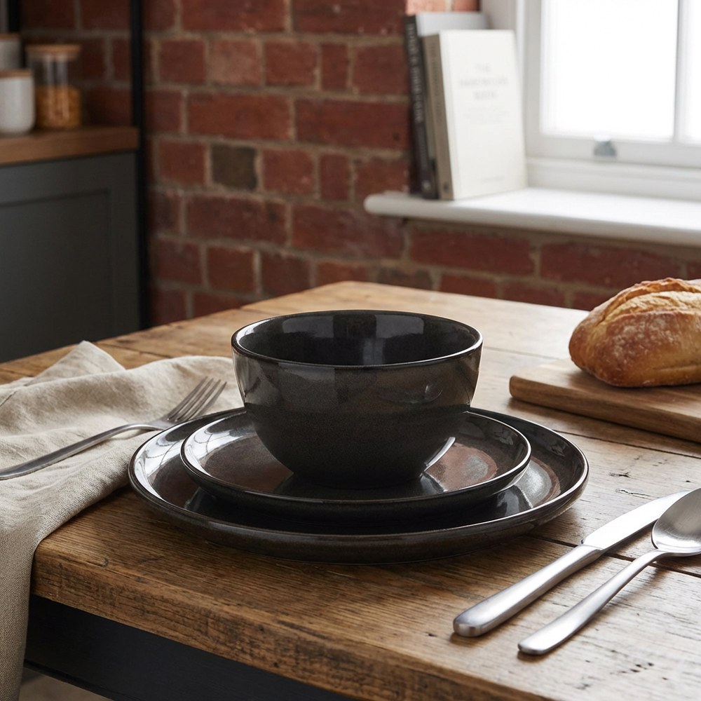 12 Piece Reactive Glaze Dinner Set - Dark Grey Image 5