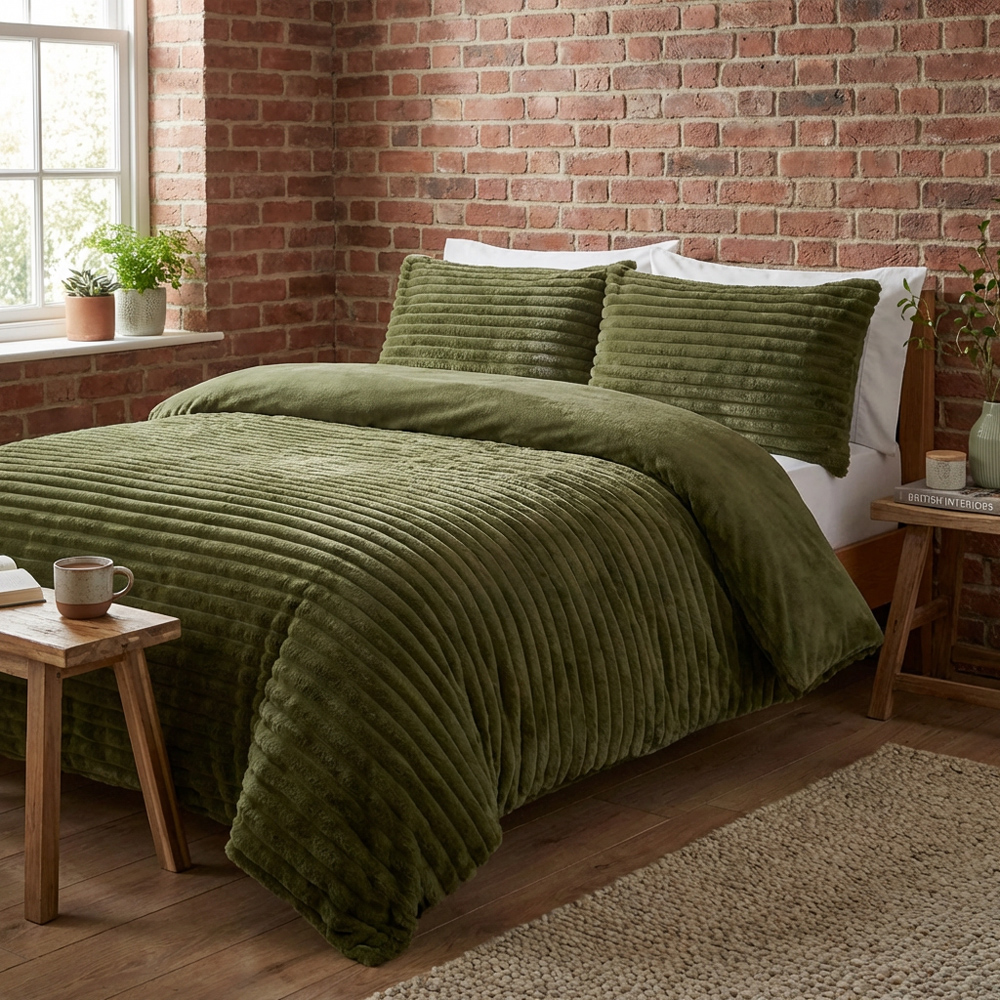 Colorado Faux Fur Duvet Set Green King Image 4