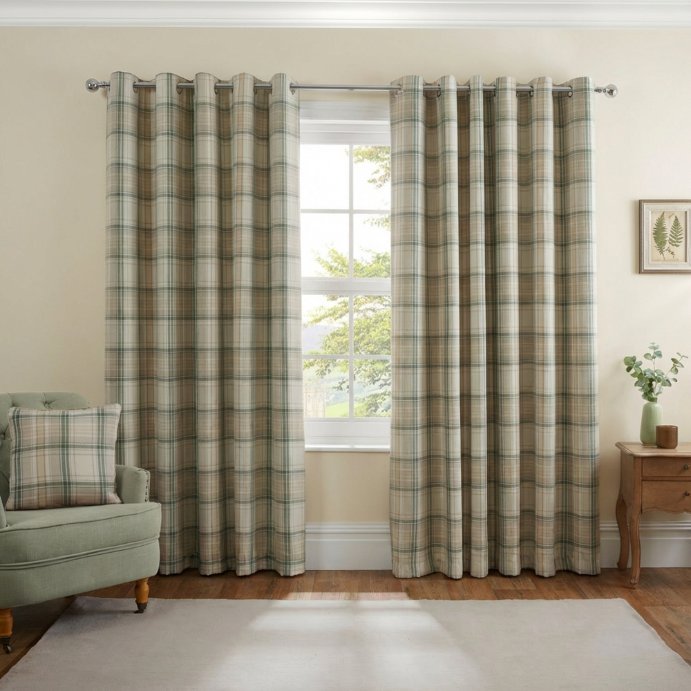 Divante Hatfield Green Check Blackout Curtains 229cm Image 7