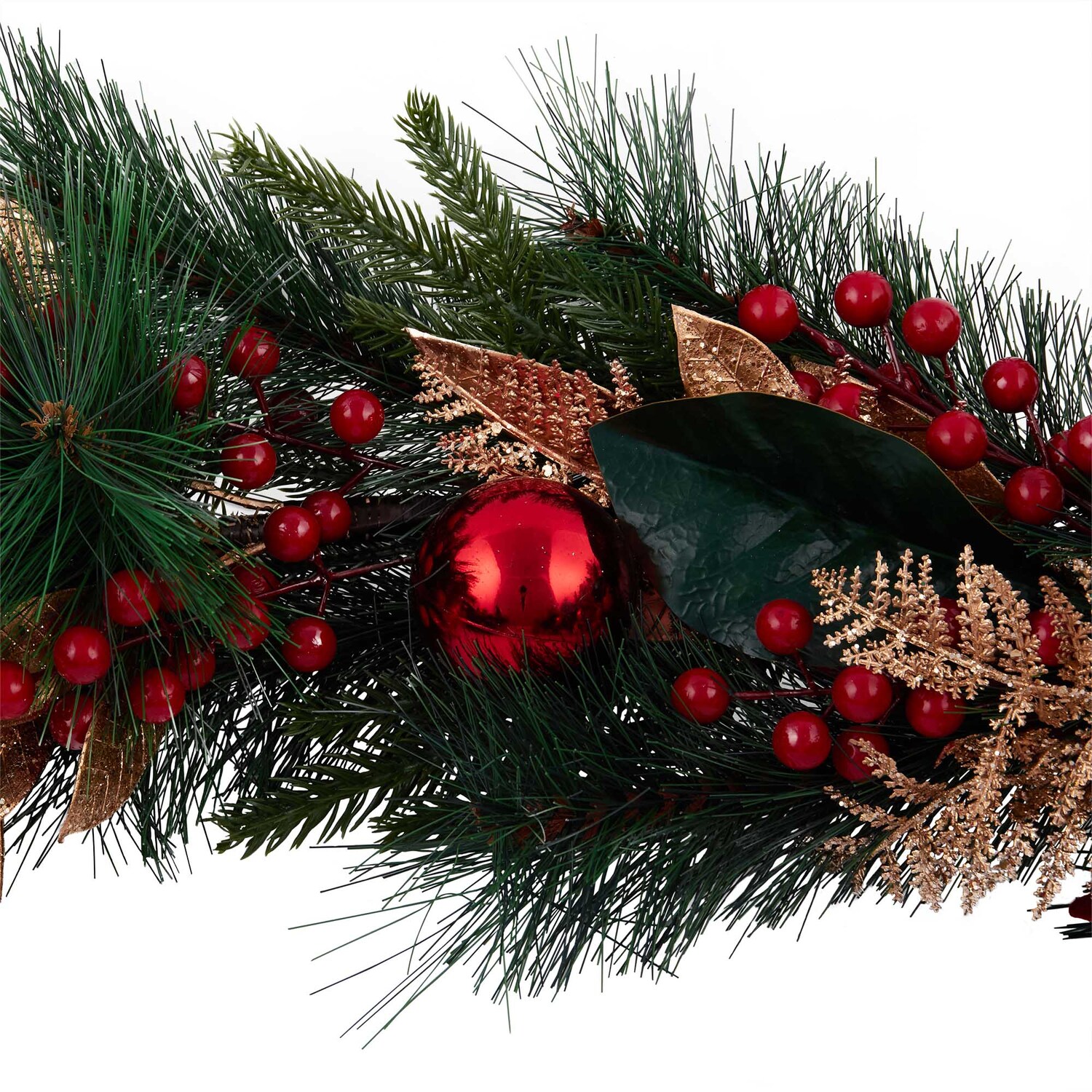 Traditional Red Berry Poinsettia Garland - Green Image 4