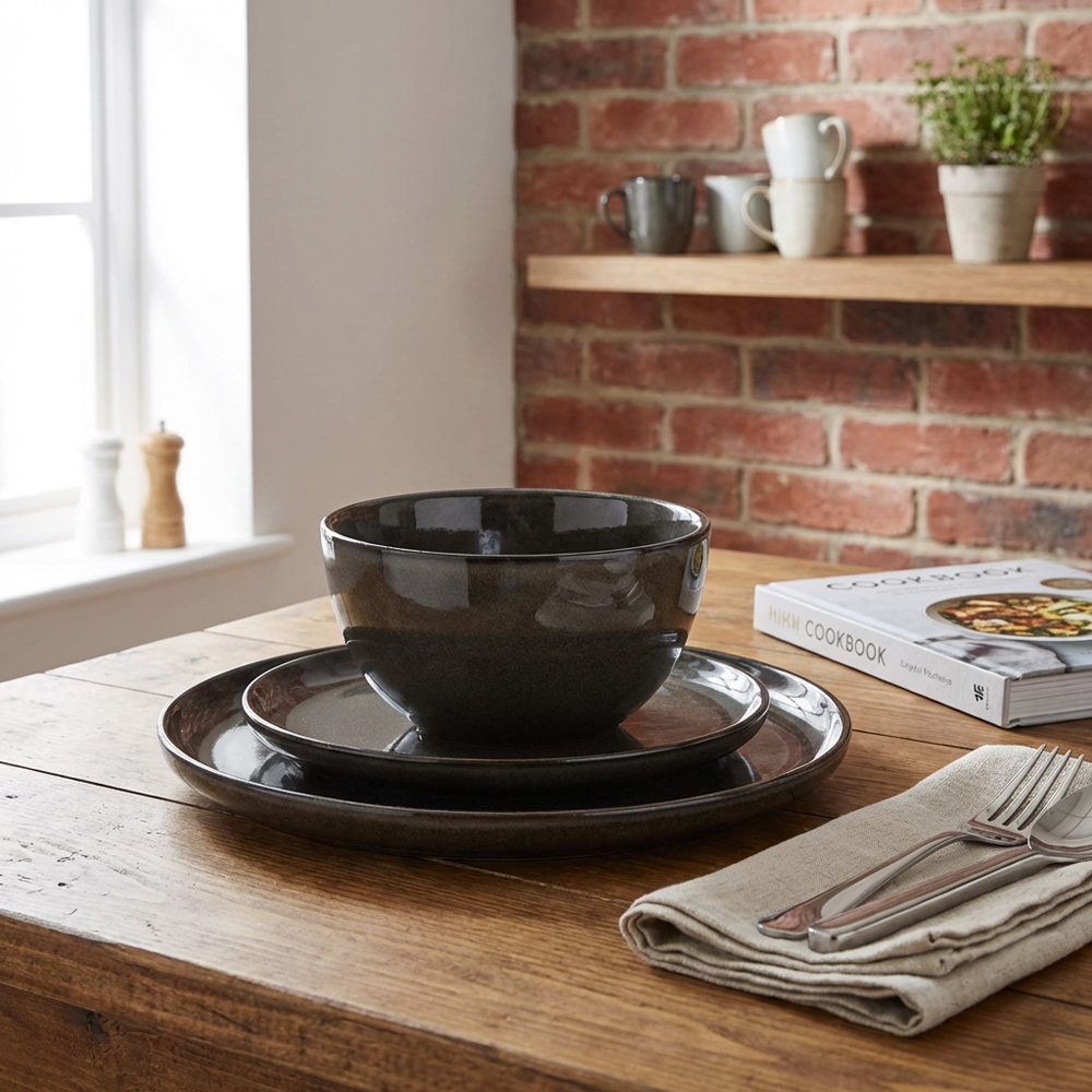 12 Piece Reactive Glaze Dinner Set - Dark Grey Image 7