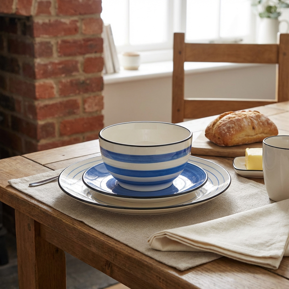 12 Piece Blue Handpainted Spinwash Dinnerset - Blue Image 4