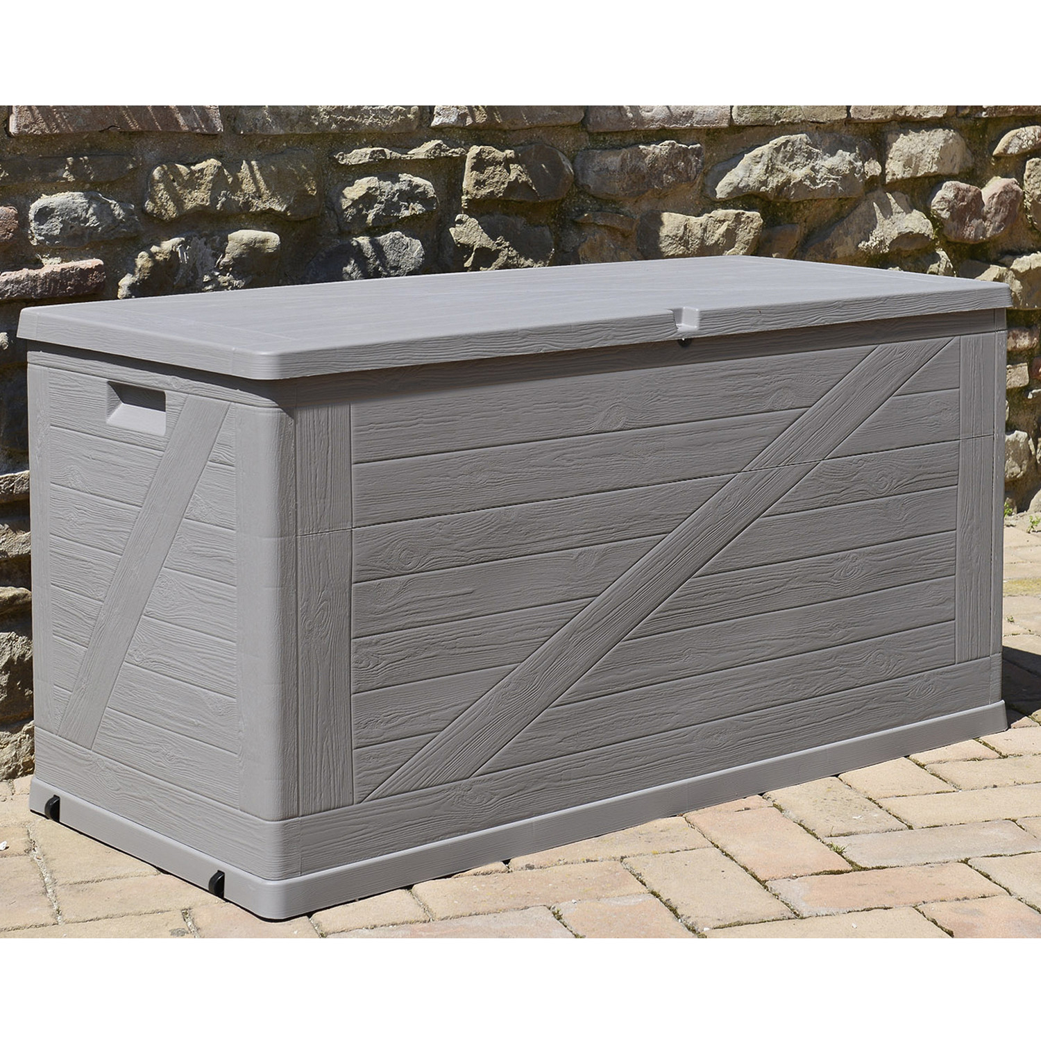 Toomax 420L Grey Wooden Effect Cushion Storage Box Image 3