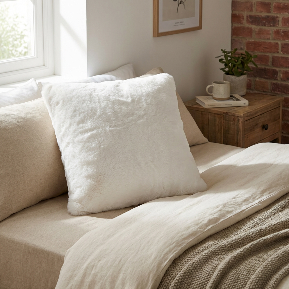 Divante White Rabbit Faux Fur Square Cushion 55cm Image 6
