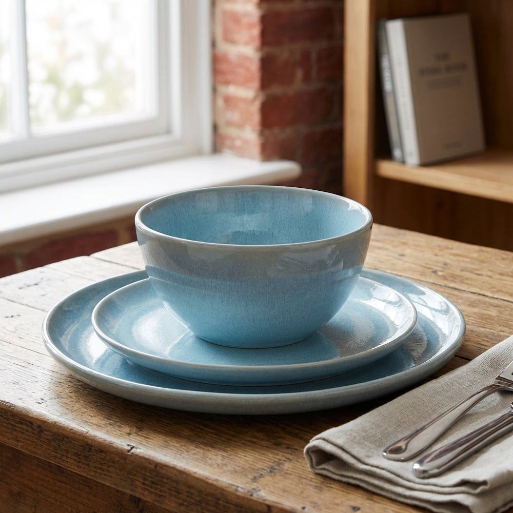 12 Piece Reactive Glaze Dinner Set - Blue Image 6