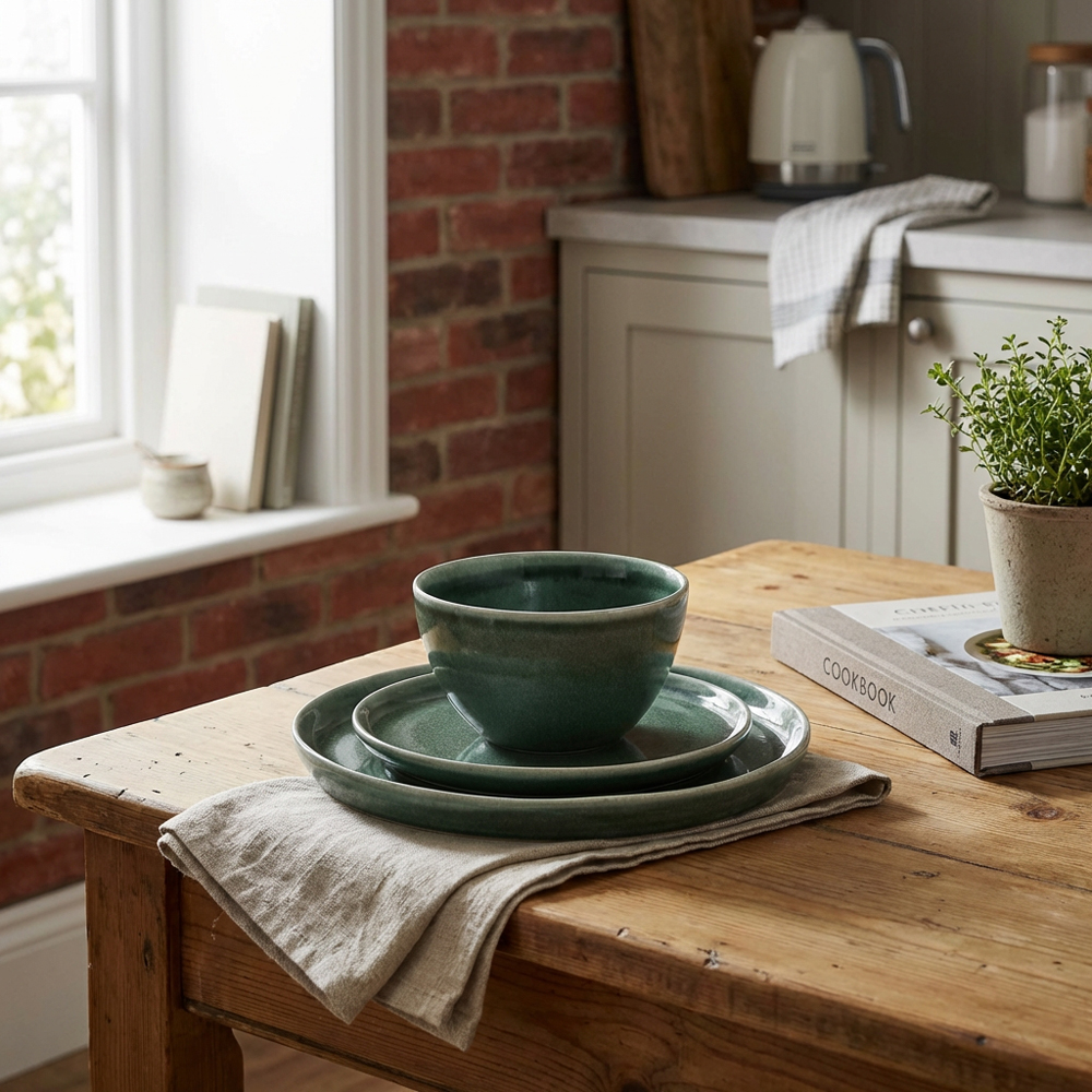 12 Piece Reactive Glaze Dinner Set - Green Image 2