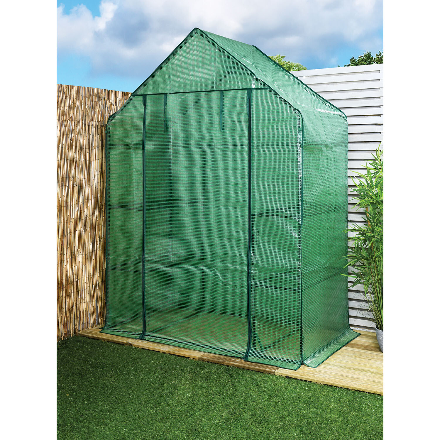 Walk in Greenhouse with PE Mesh Cover - Green Image 3