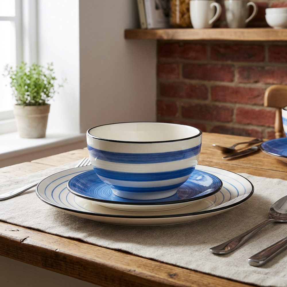12 Piece Blue Handpainted Spinwash Dinnerset - Blue Image 7