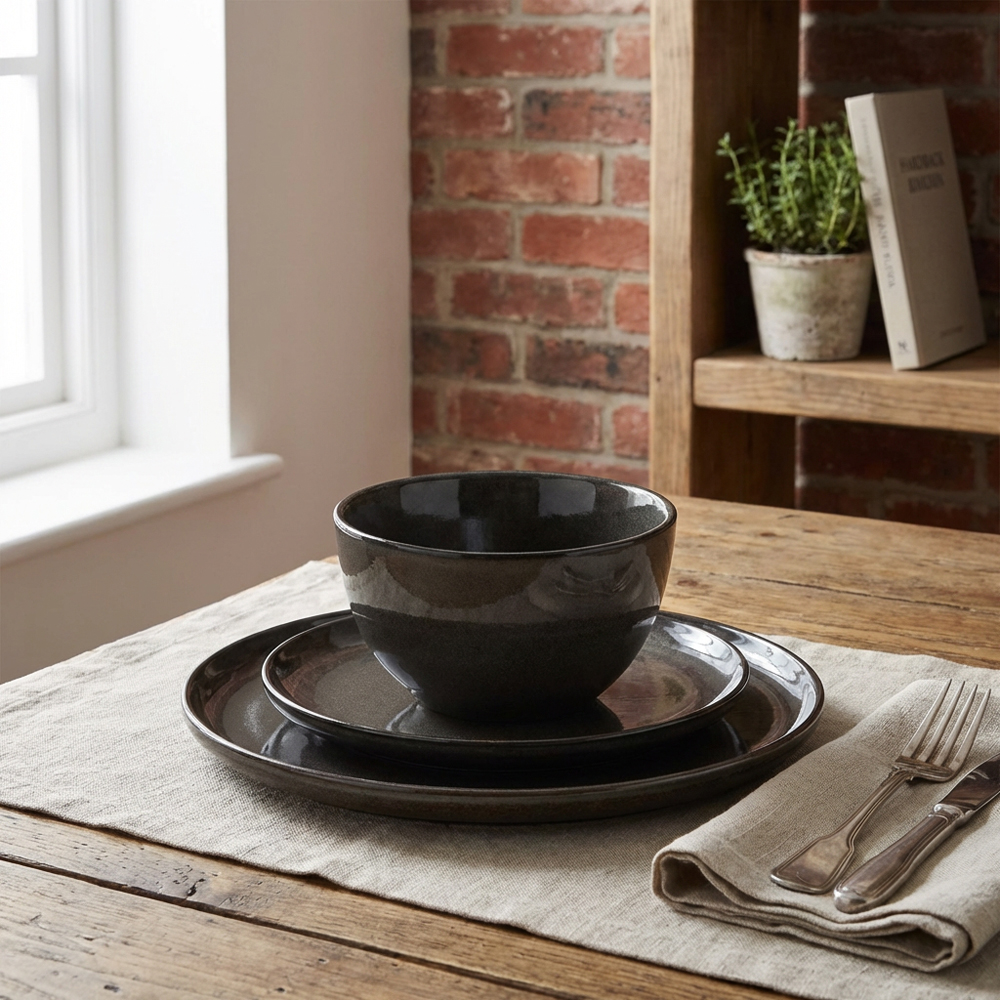 12 Piece Reactive Glaze Dinner Set - Dark Grey Image 6