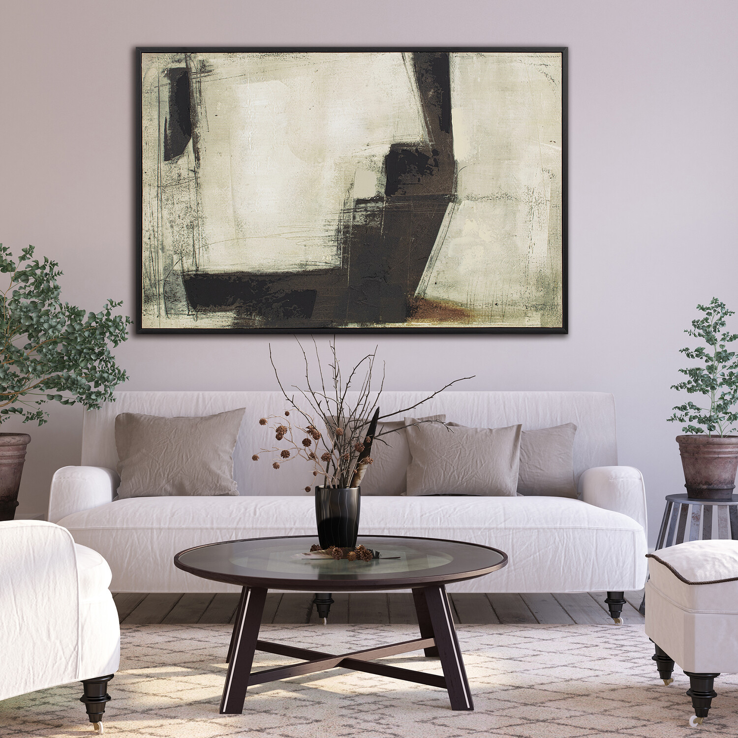 Textured Abstract Framed Canvas Neutral Image 2