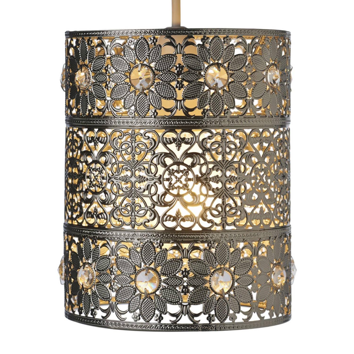 Silver Cut Out Flower Beaded Pendant Light Image 2