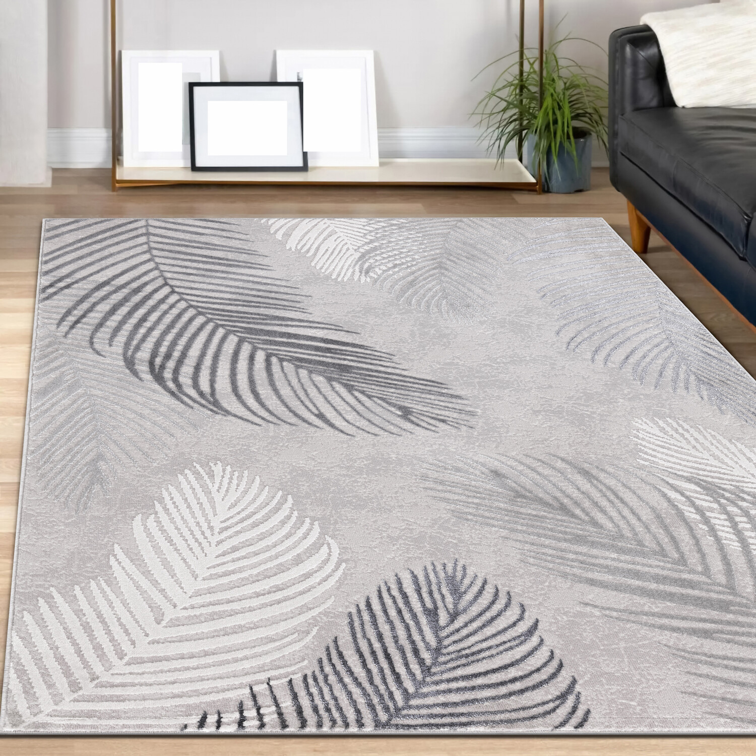 Contemporary Leaf Sunset Rug - Grey / 160cm Image 2