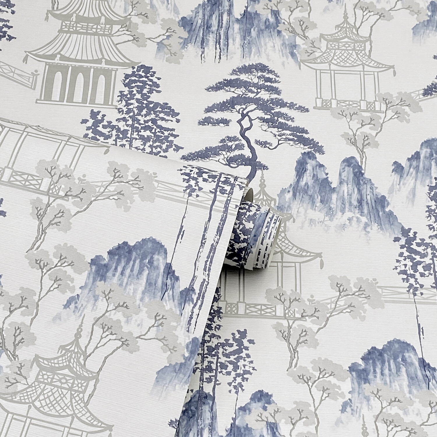 Japanese Pagoda Wallpaper - Blue and Grey Image 3