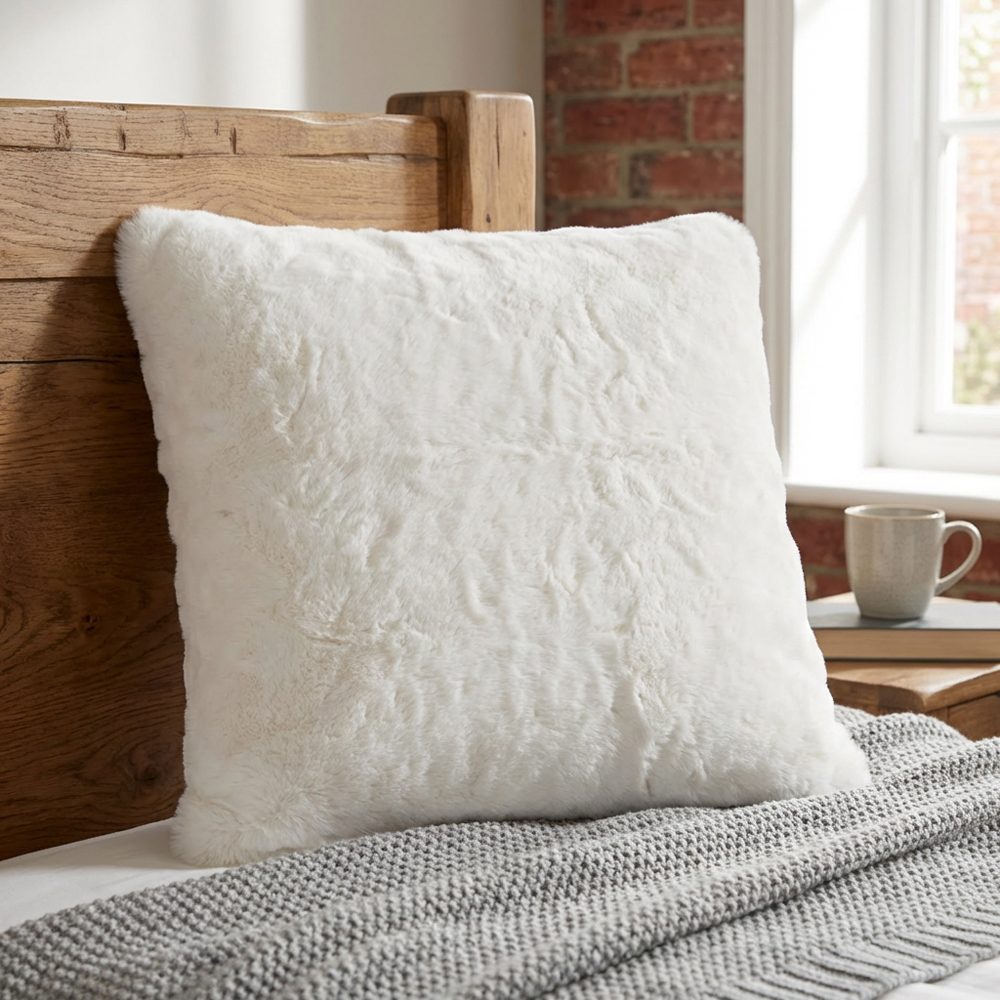 Divante White Rabbit Faux Fur Square Cushion 55cm Image 3