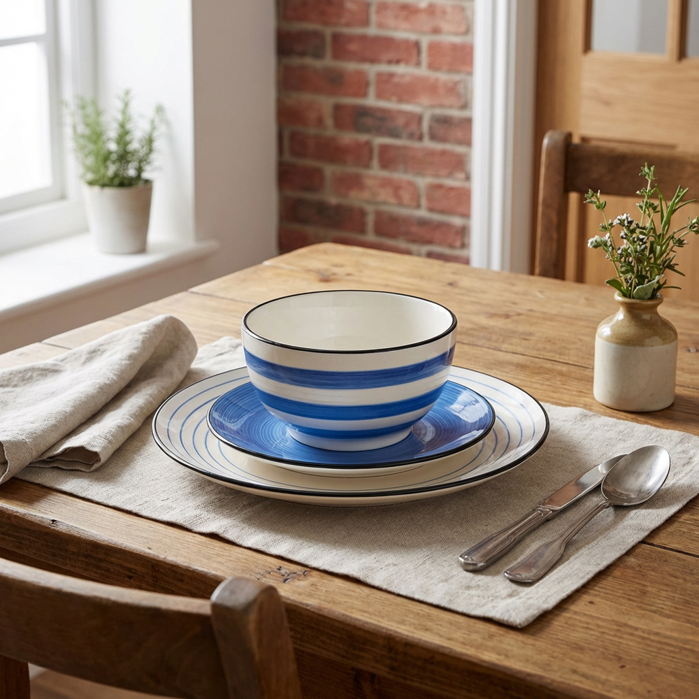 12 Piece Blue Handpainted Spinwash Dinnerset - Blue Image 9
