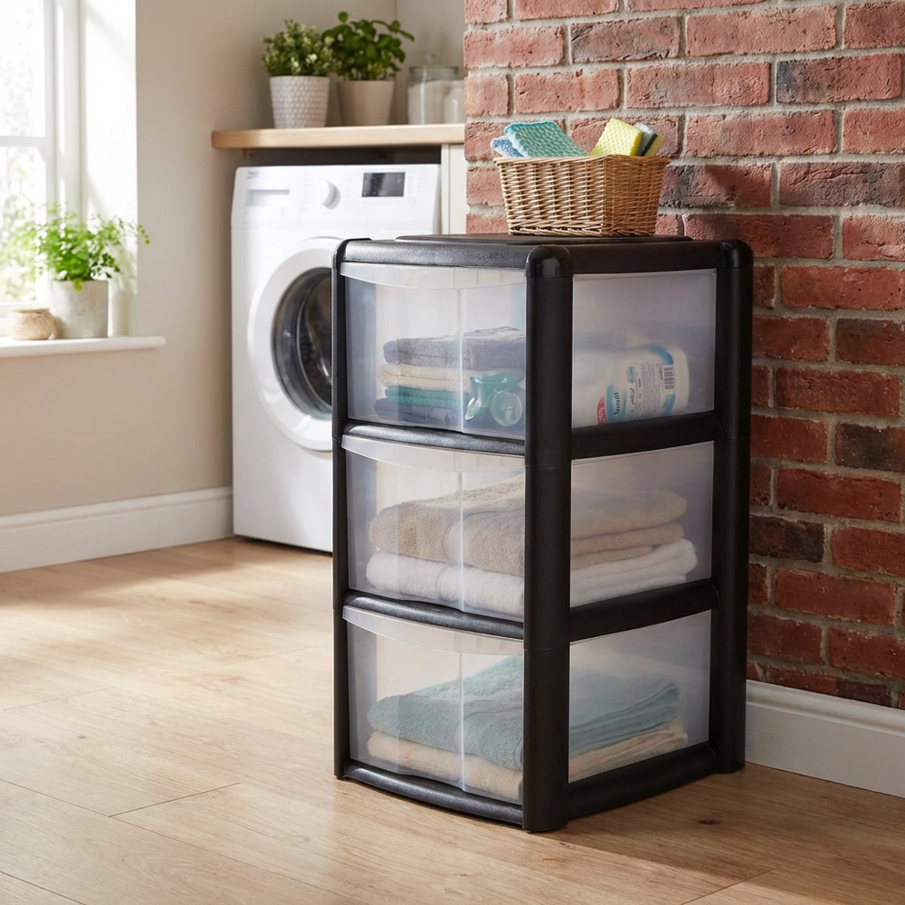 3 Drawer Black Tower Storage Unit Image 3