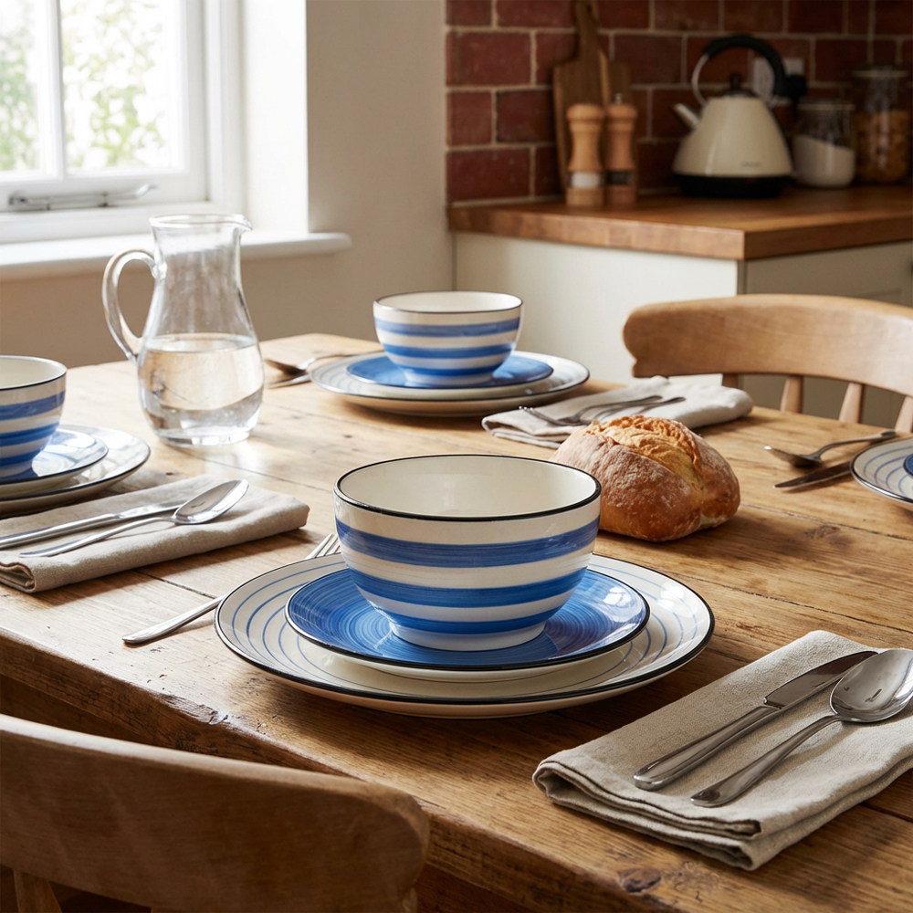 12 Piece Blue Handpainted Spinwash Dinnerset - Blue Image 6