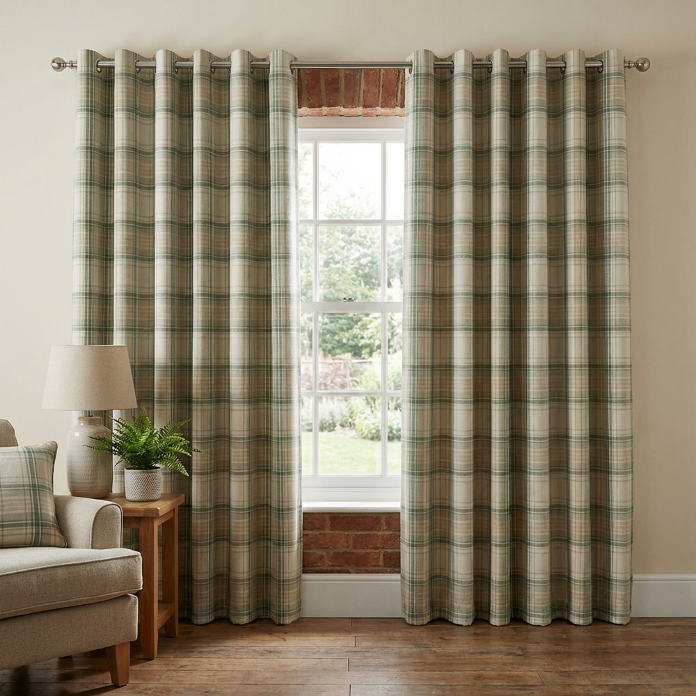 Divante Hatfield Green Check Blackout Curtains 183 x 168cm Image 4