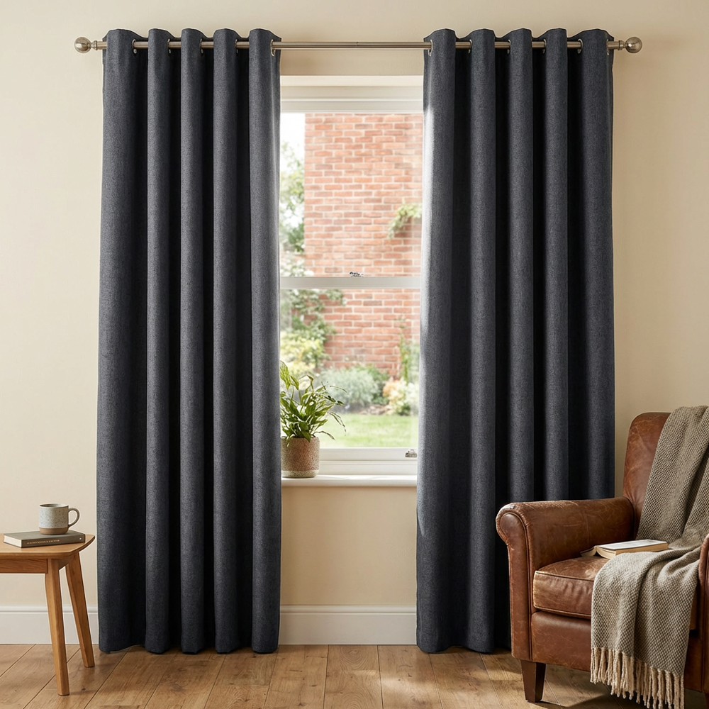 My Home Taylor Charcoal Blackout Eyelet Curtains 168 x 183cm Image 4