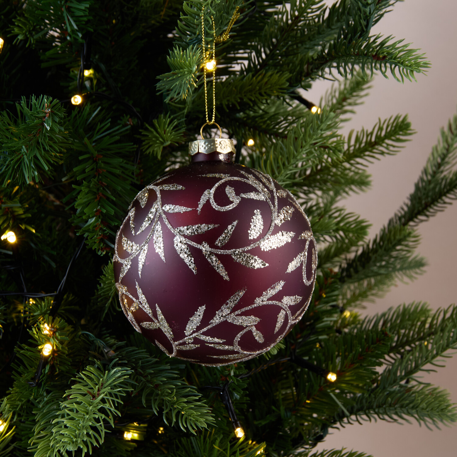 Glitter Fern Bauble Plum Image 2