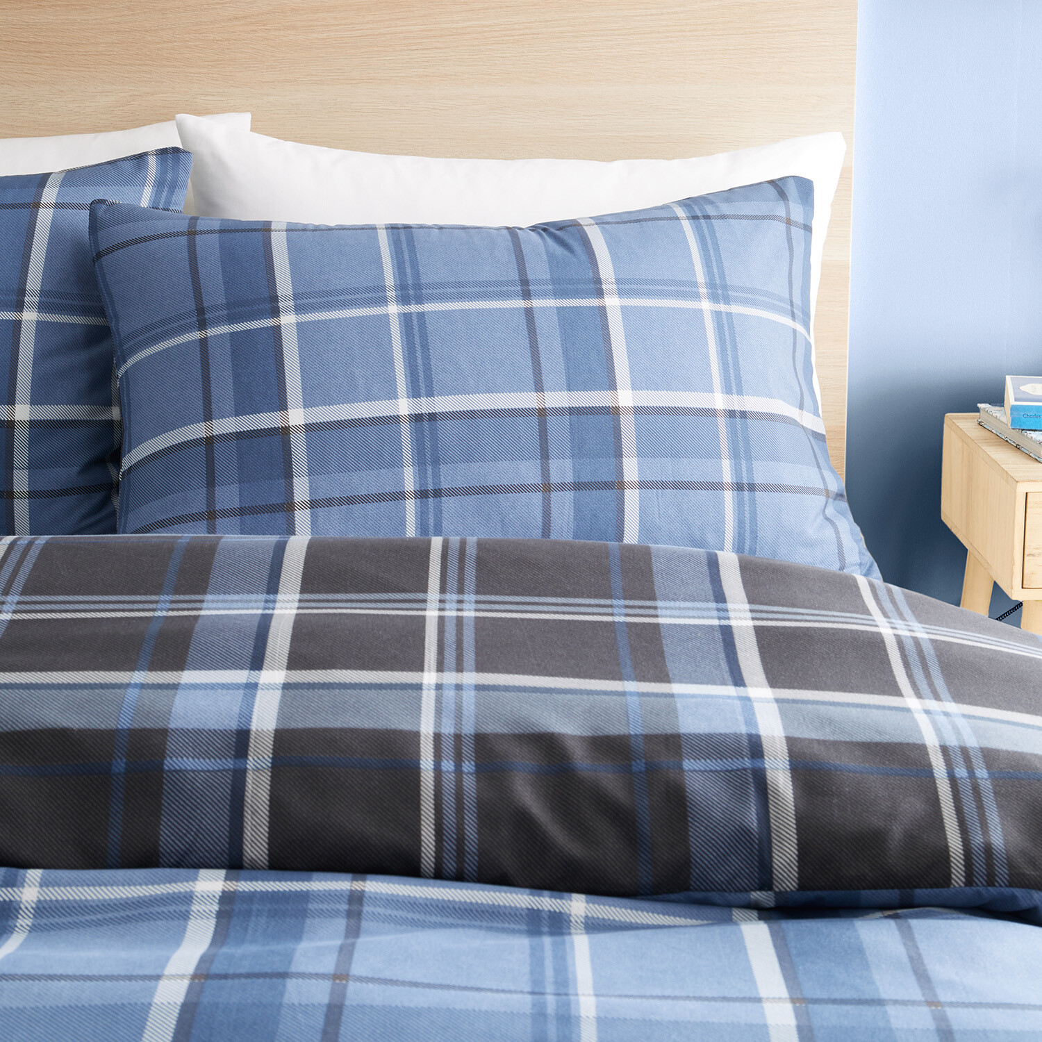 My Home Brodie Check Duvet Cover and Pillowcase Set - Navy / Single Image 5