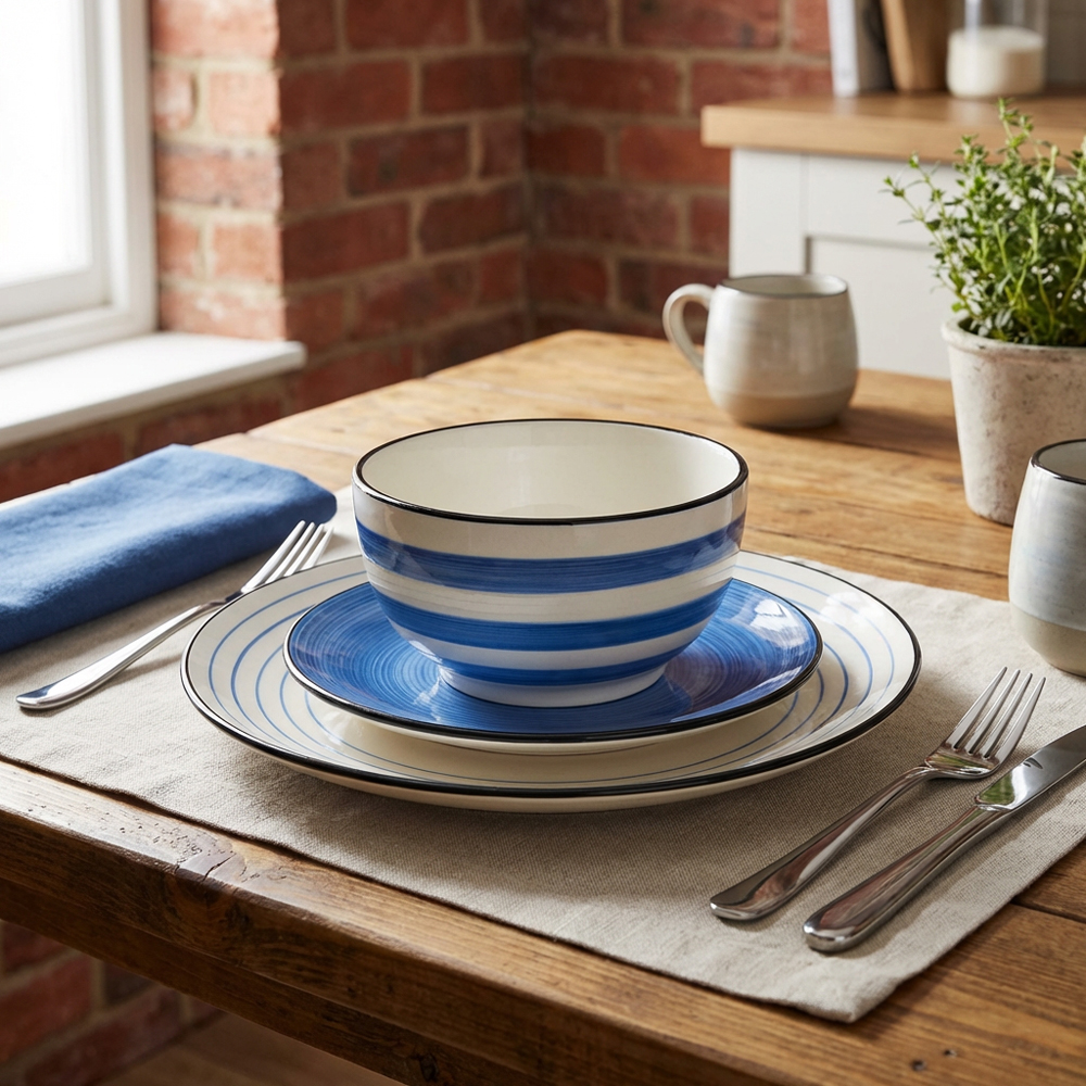 12 Piece Blue Handpainted Spinwash Dinnerset - Blue Image 8