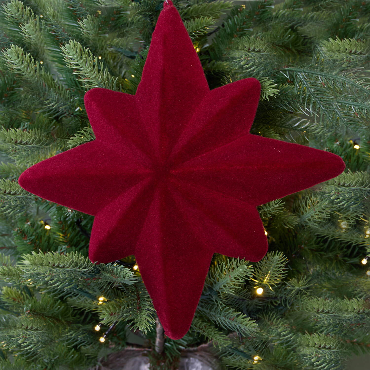 Hanging Flocked Star DecorationRed Image 2