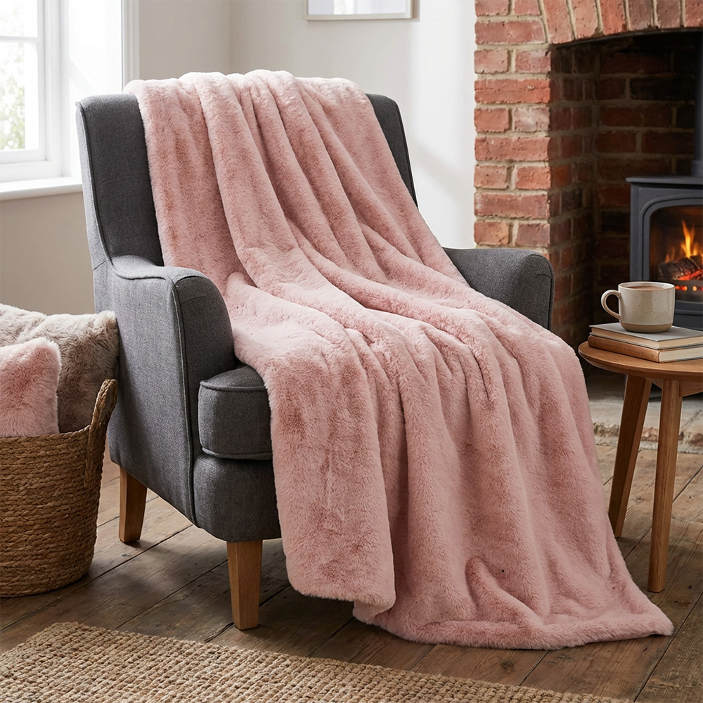 Divante Blush Rabbit Faux Fur Extra Large Throw 150 x 200cm Image 7