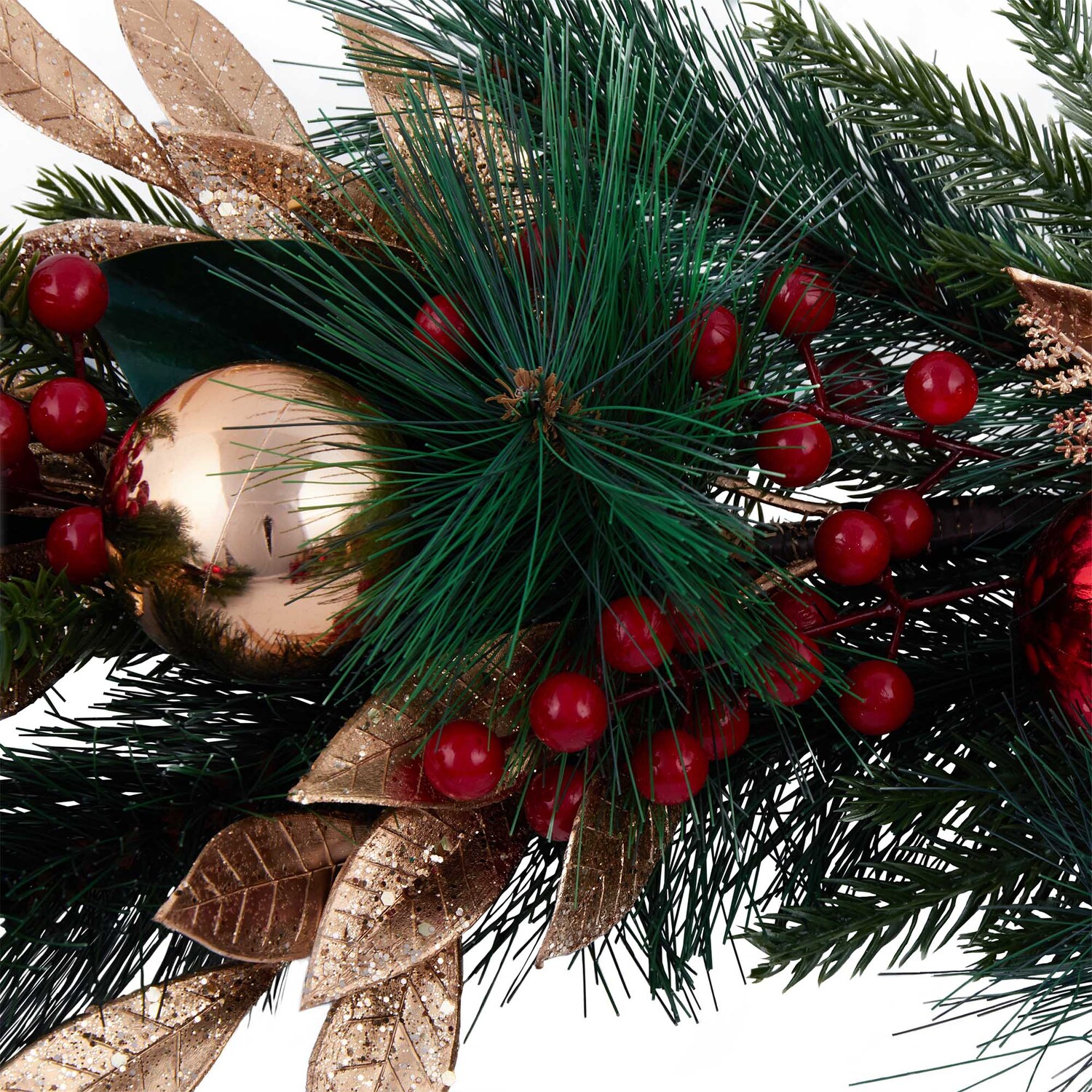 Traditional Red Berry Poinsettia Garland - Green Image 3