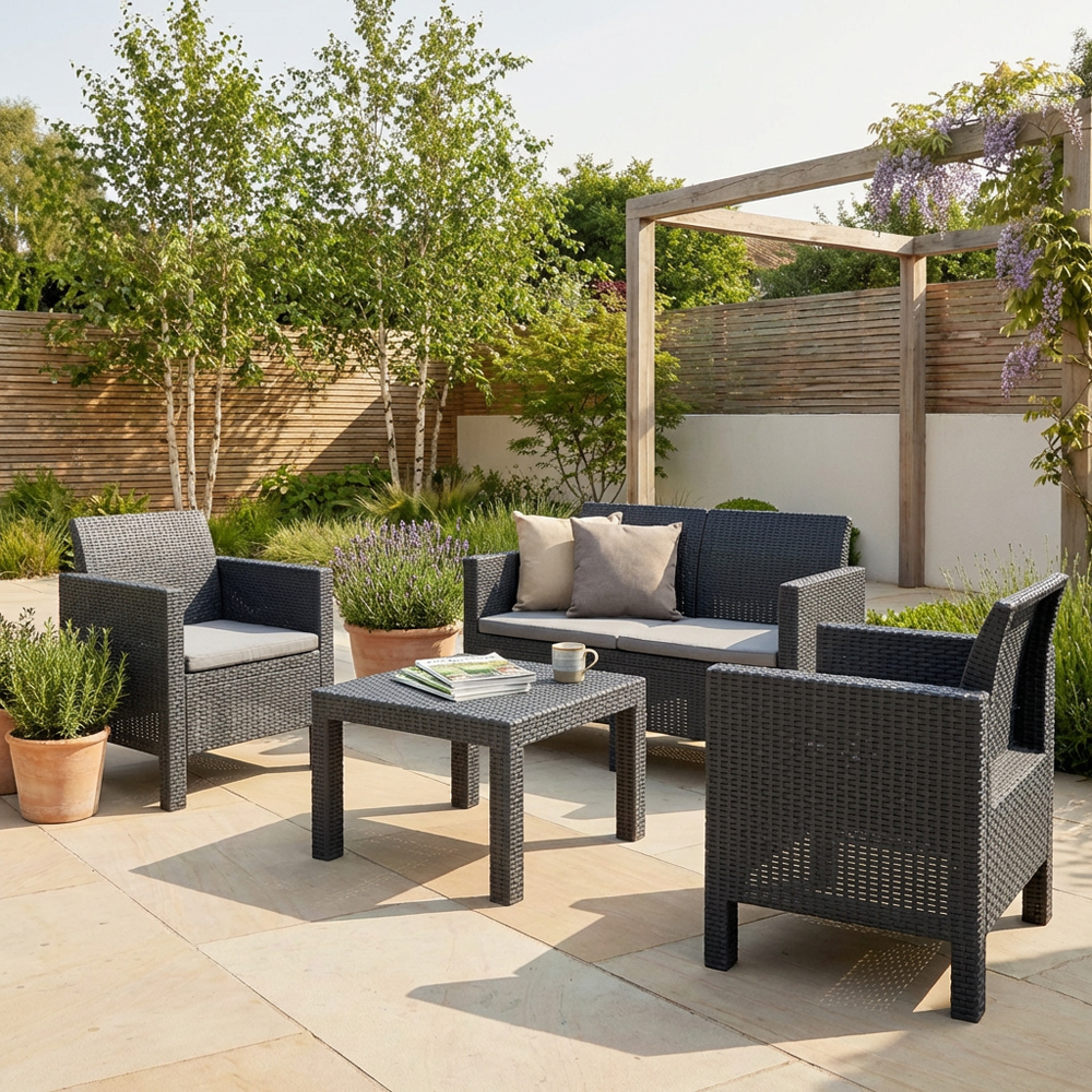 Matilde Conversation 4 Seater Black Rattan Patio Lounge Set Image 3
