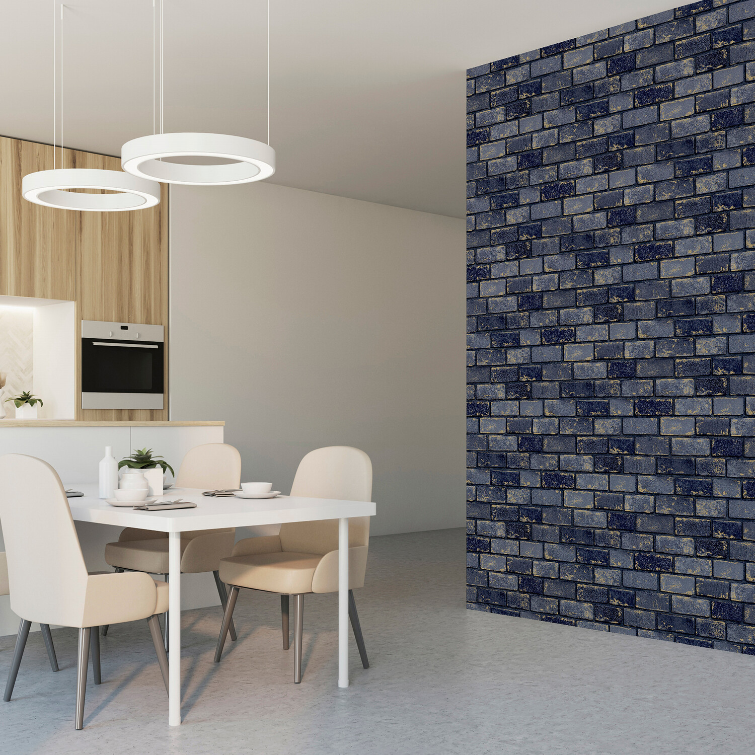Metallic Brick Wallpaper - Navy Gold Image 6