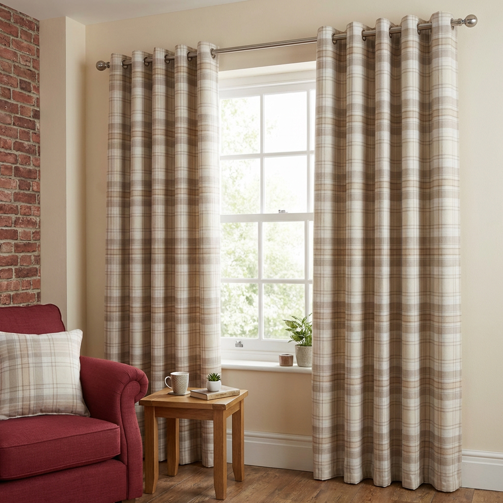 Divante Hatfield Natural Check Blackout Curtains 168 x 183cm Image 6