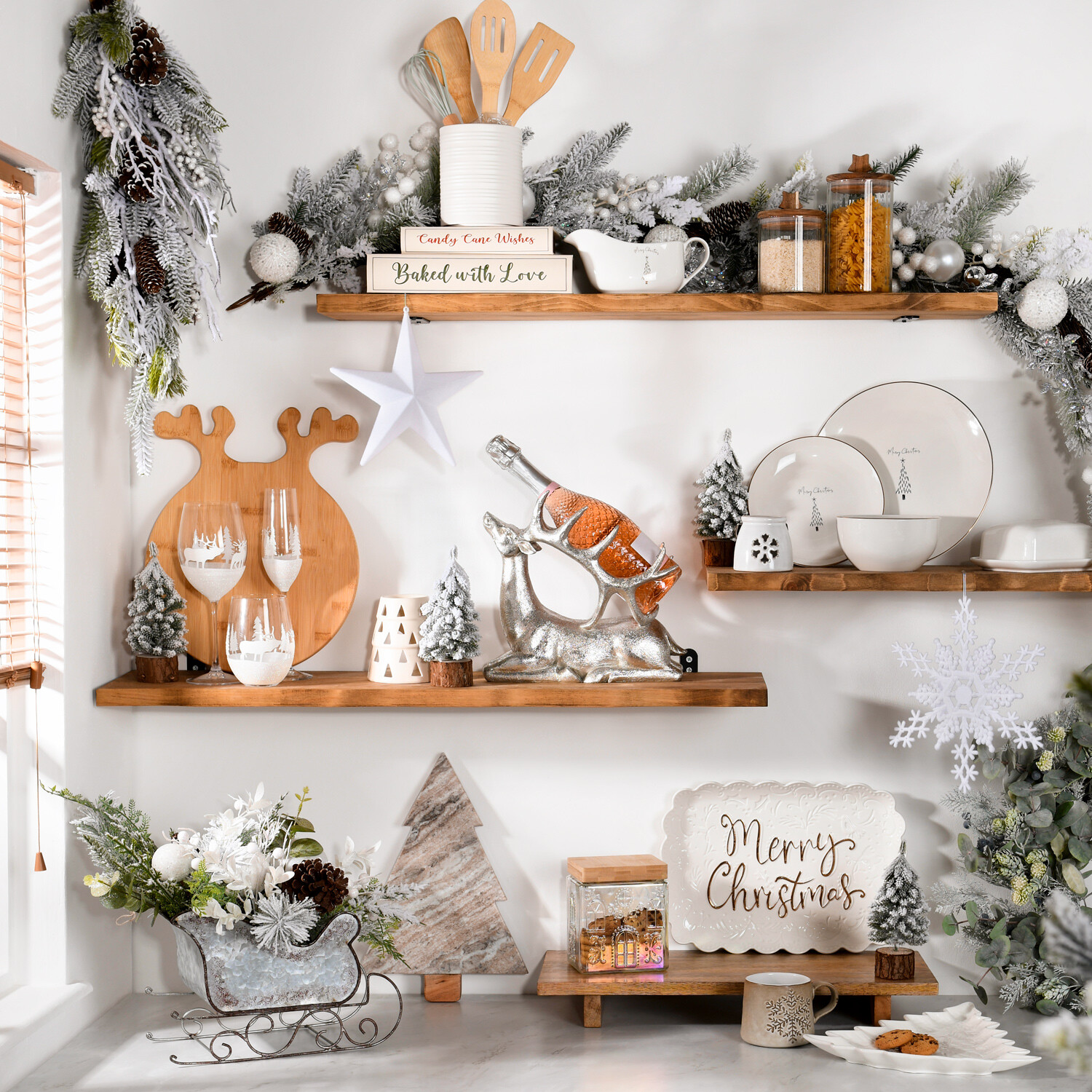 12 Piece Golden Christmas Tree Dinner Set White Image 5