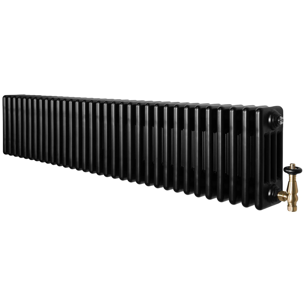 MonsterShop Black 4 Column Radiator and Satin Brass Valve Set 5706 BTU 300 x 1505mm Image 3