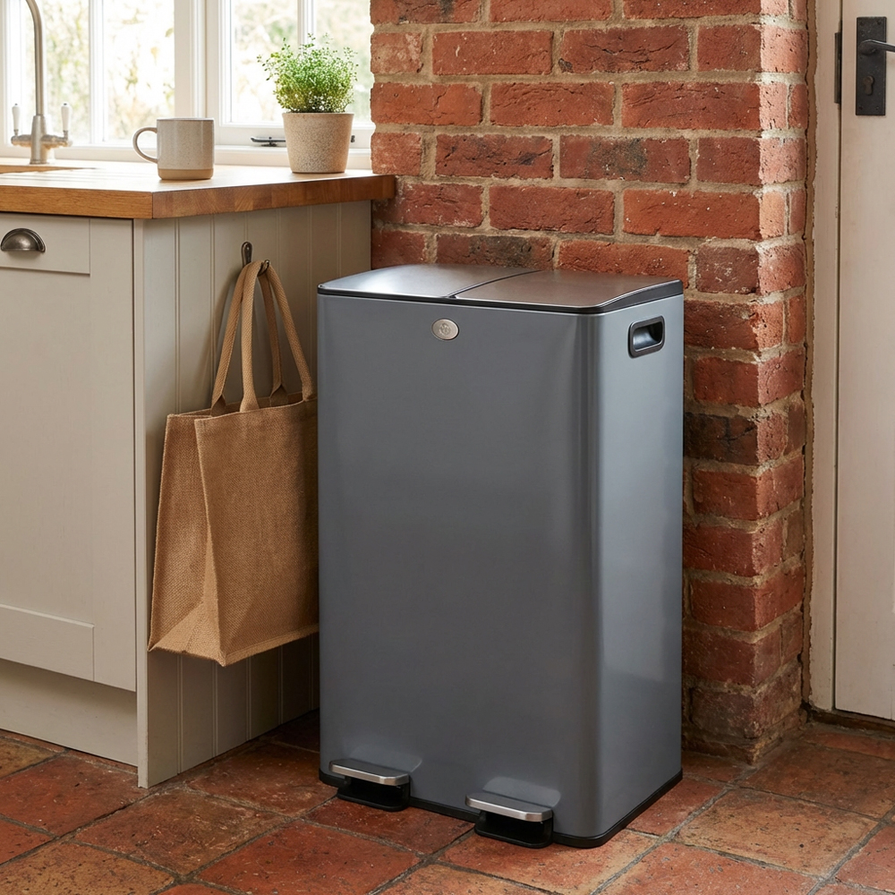 Premium Grey Dual Recycle Bin 56L Image 3
