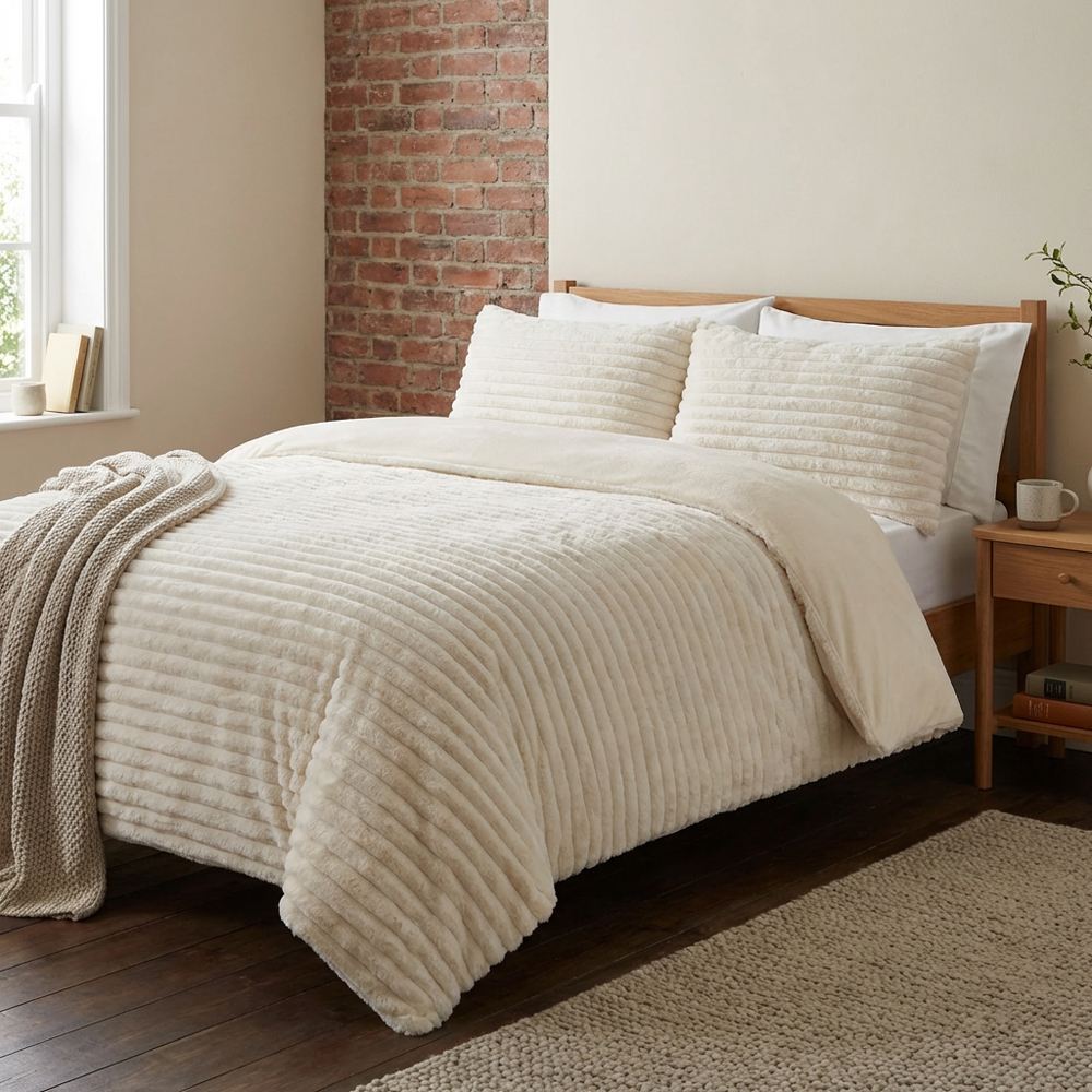 Colorado Faux Fur Duvet Set Ivory Double Image 7