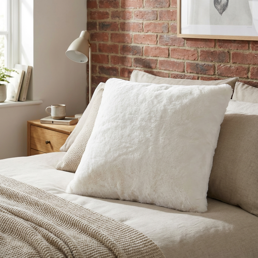 Divante White Rabbit Faux Fur Square Cushion 55cm Image 2