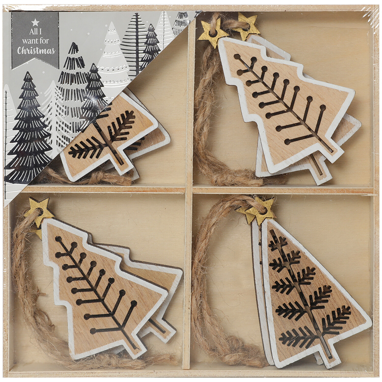 Set of 8 Wooden Tree Hanging Decorations Natural Image 3