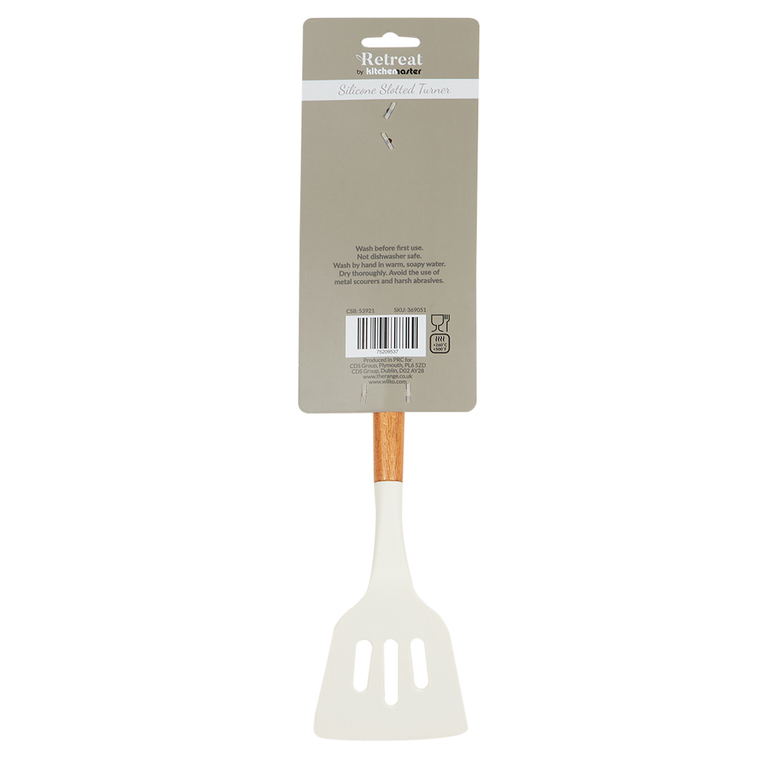 Retreat Silicone Slotted Turner with Wooden Handle - White and Wood Image 2