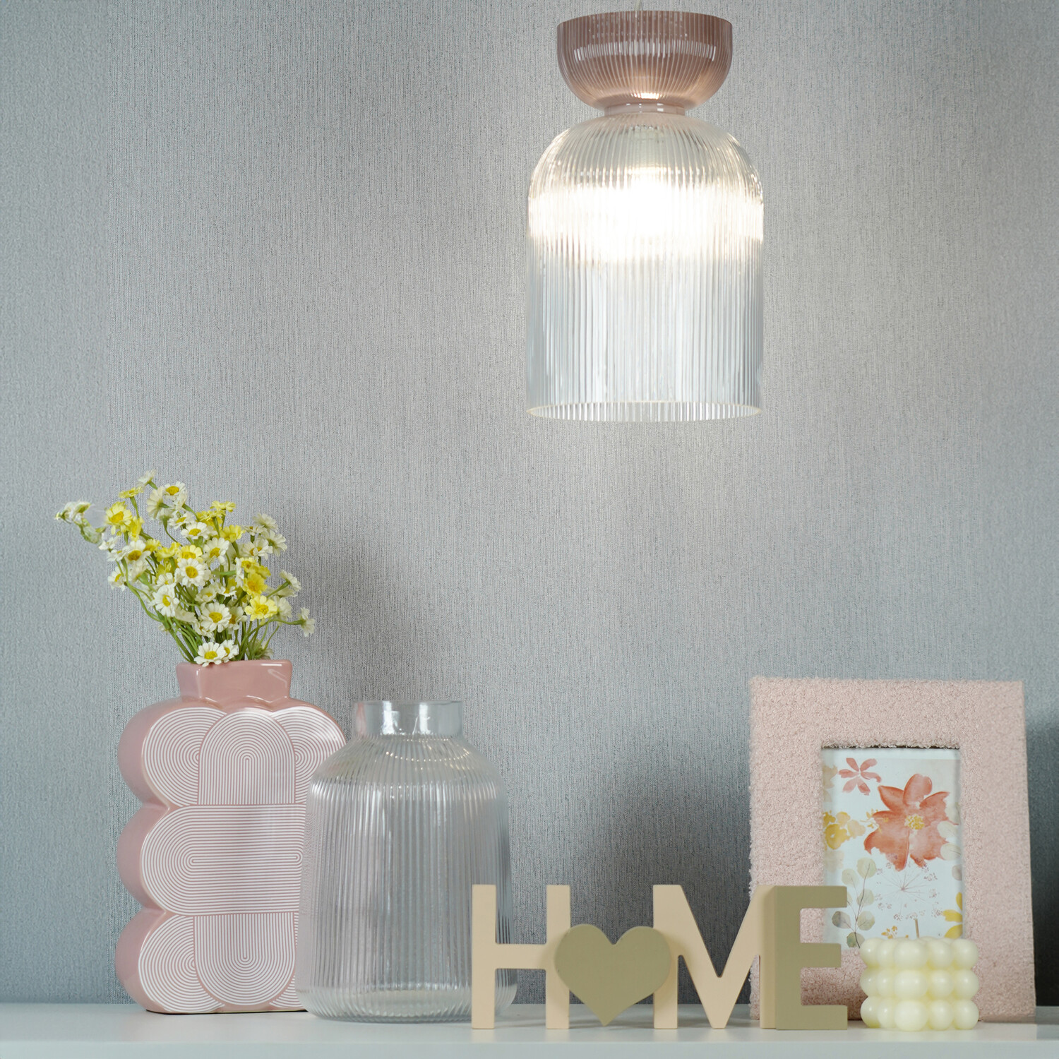 Cerelia Glass Pendant - Pink and Clear Image 2