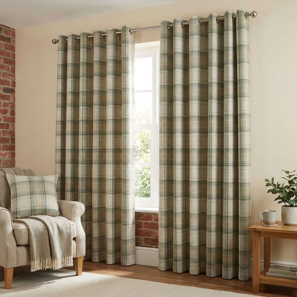Divante Hatfield Green Check Blackout Curtains 229cm Image 4