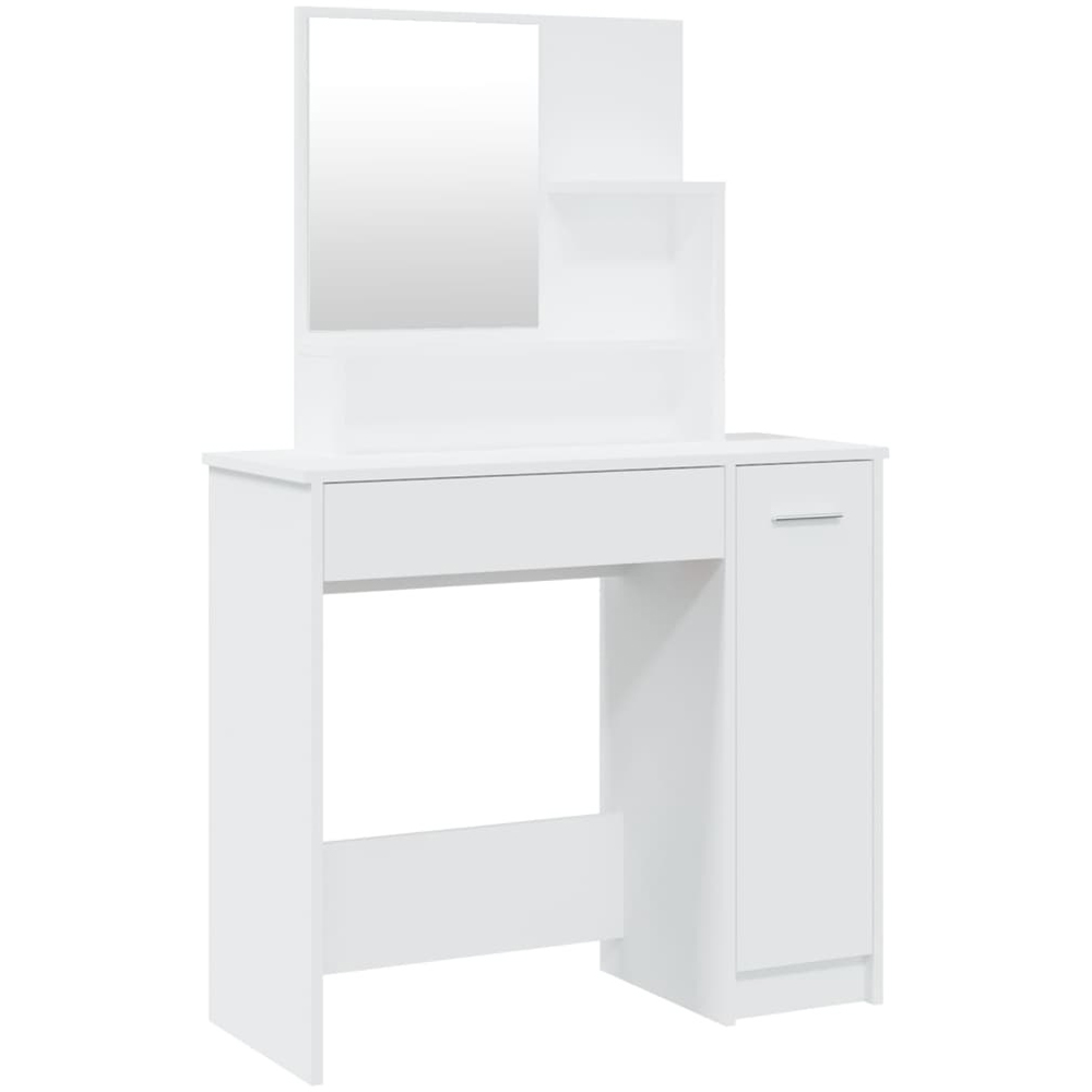 Walplus Single Door Single Drawer 3 Shelf White Dressing Table with Mirror Image 2
