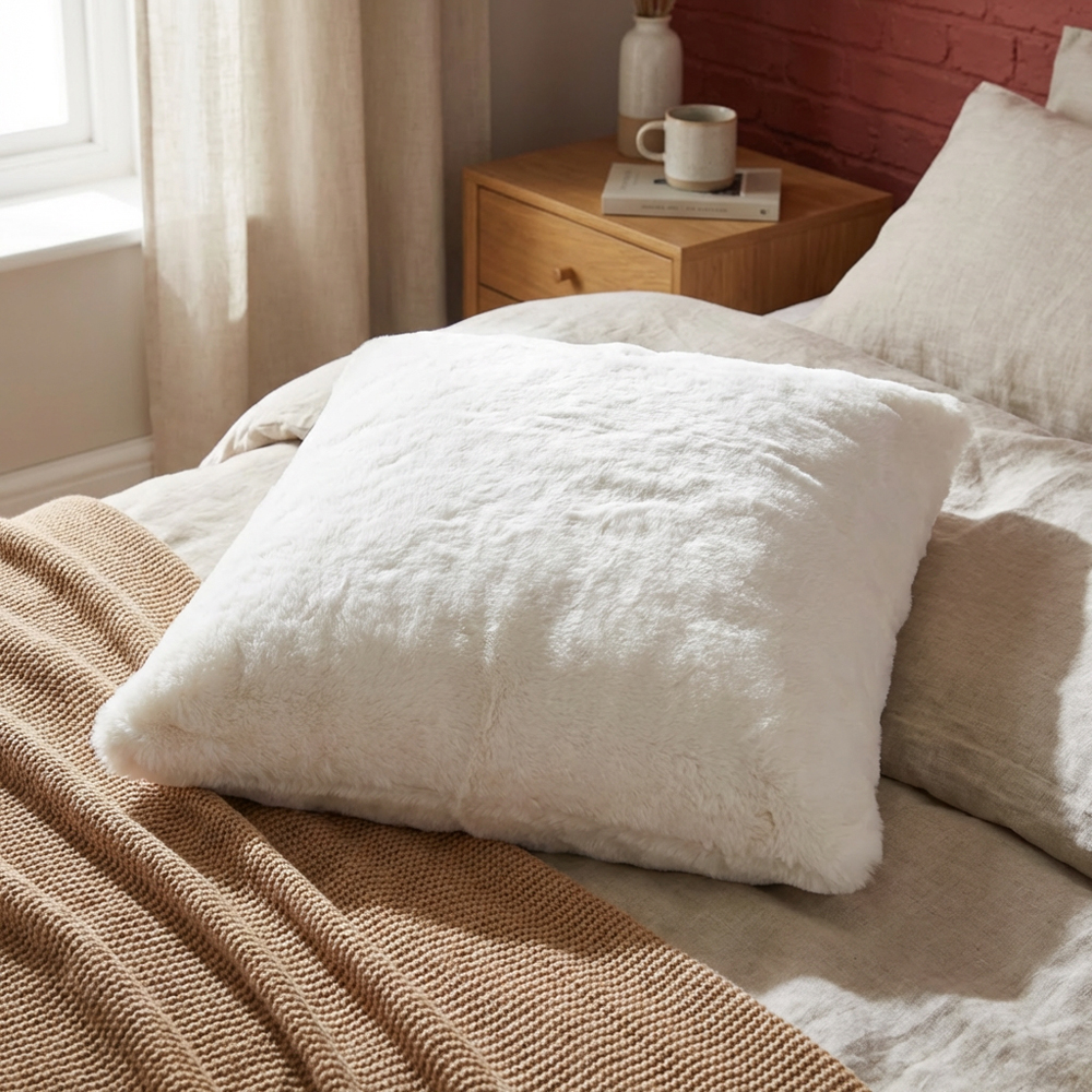 Divante White Rabbit Faux Fur Square Cushion 55cm Image 4