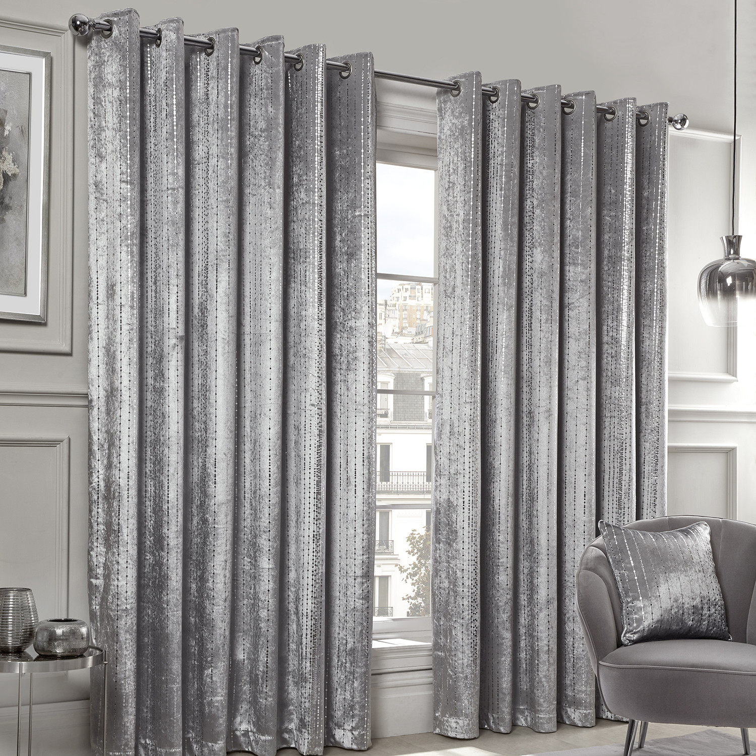 Divante Selina Silver Dotty Stripe Curtains 168 x 137cm Image 2